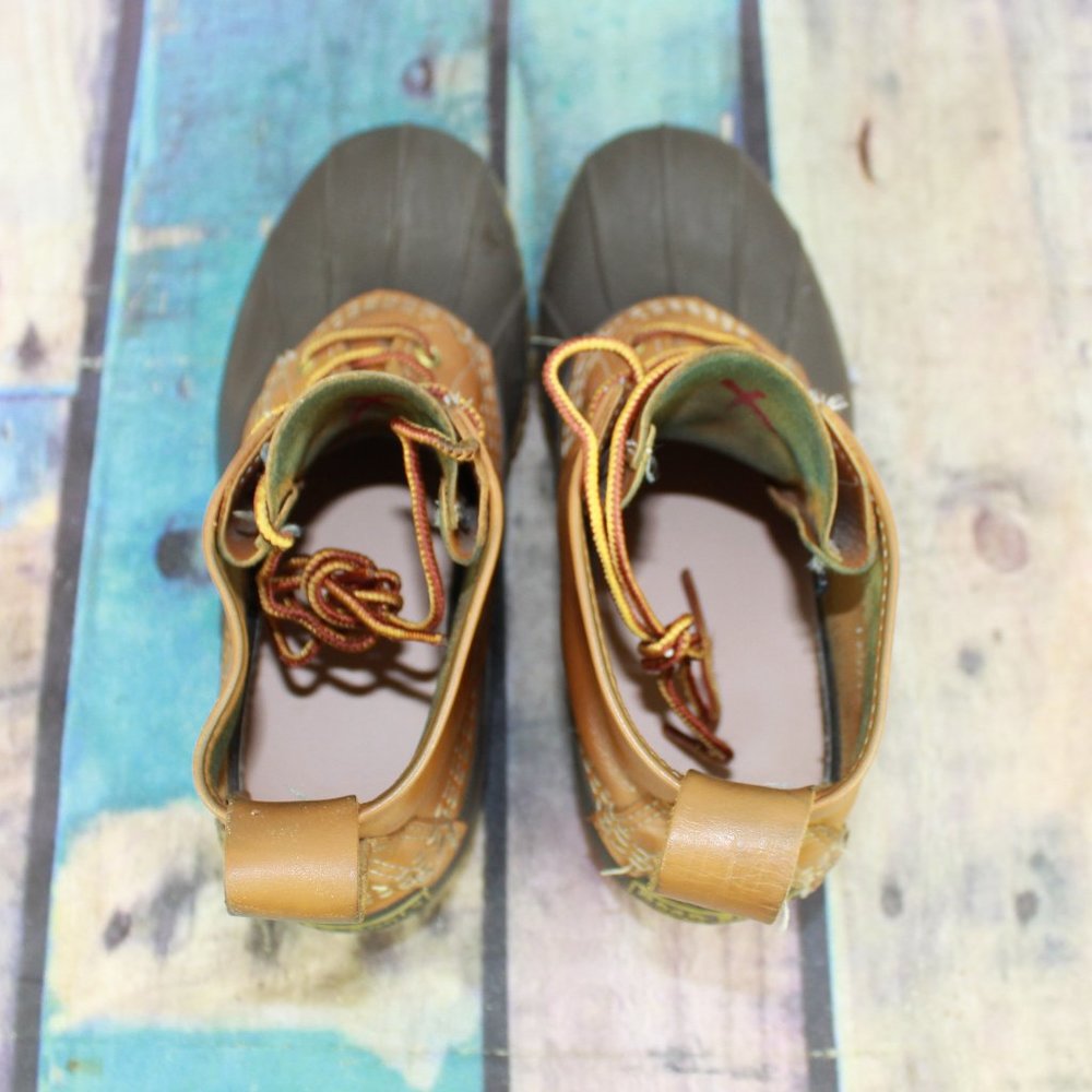 LL Bean Brown Leather Unlined Lace-up Ankle Duck Boots Size M 7  L 9 - Picture 6 of 9